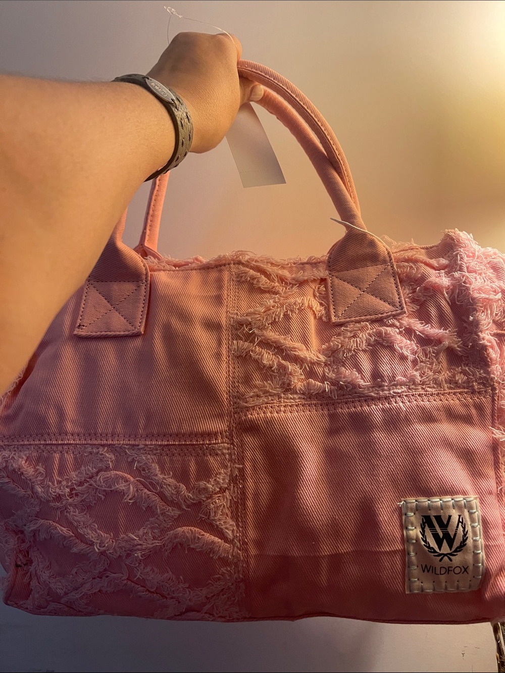 Wildfox Soft Pink Frayed Patchwork Tote NEW
